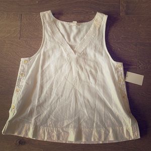 White Linen Tank with Button Detail